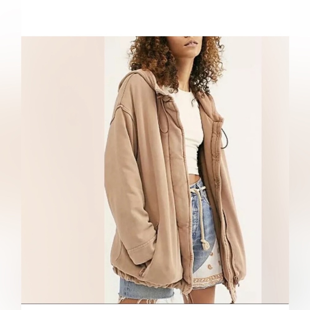 Free People Gabby Cozy Knit Drawstring Hoodie Parka Slouchy Jacket large